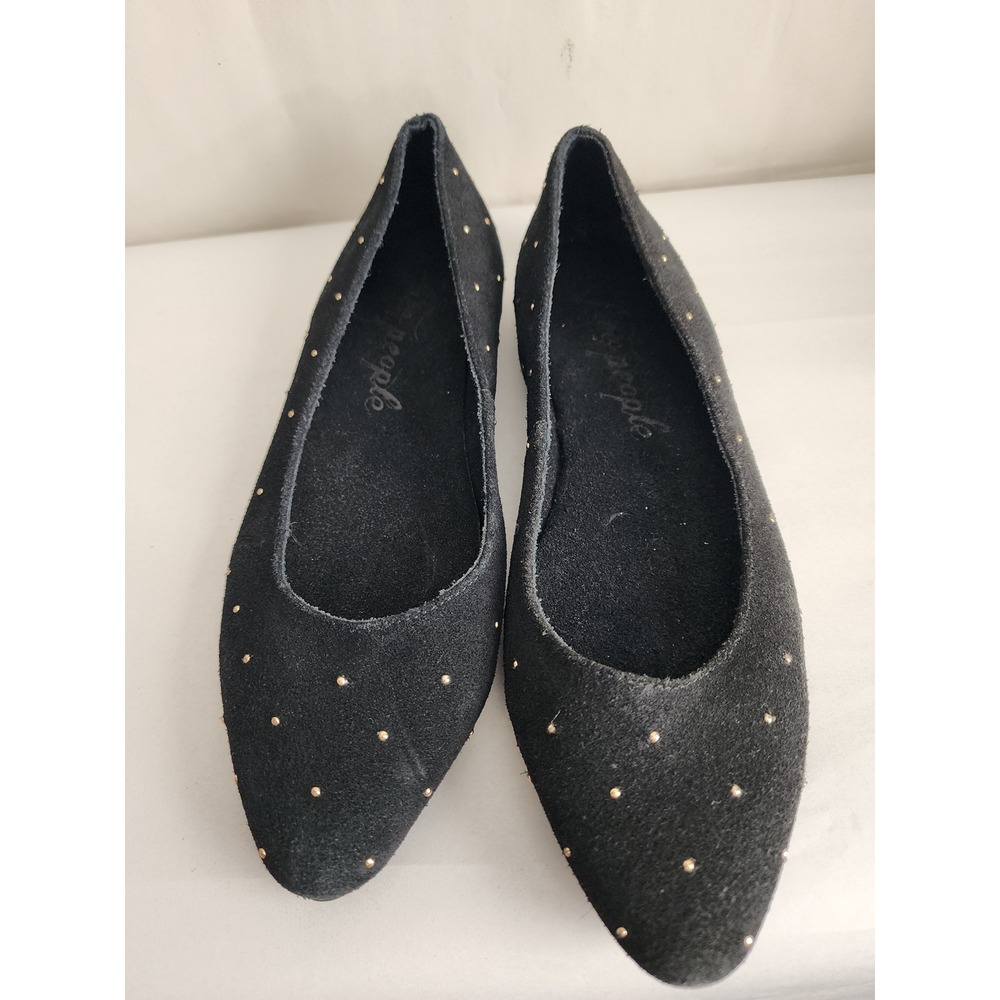 Free People Black Suede Studded Pointed Toe Ballet Flats Size 38 Size 7.5-8